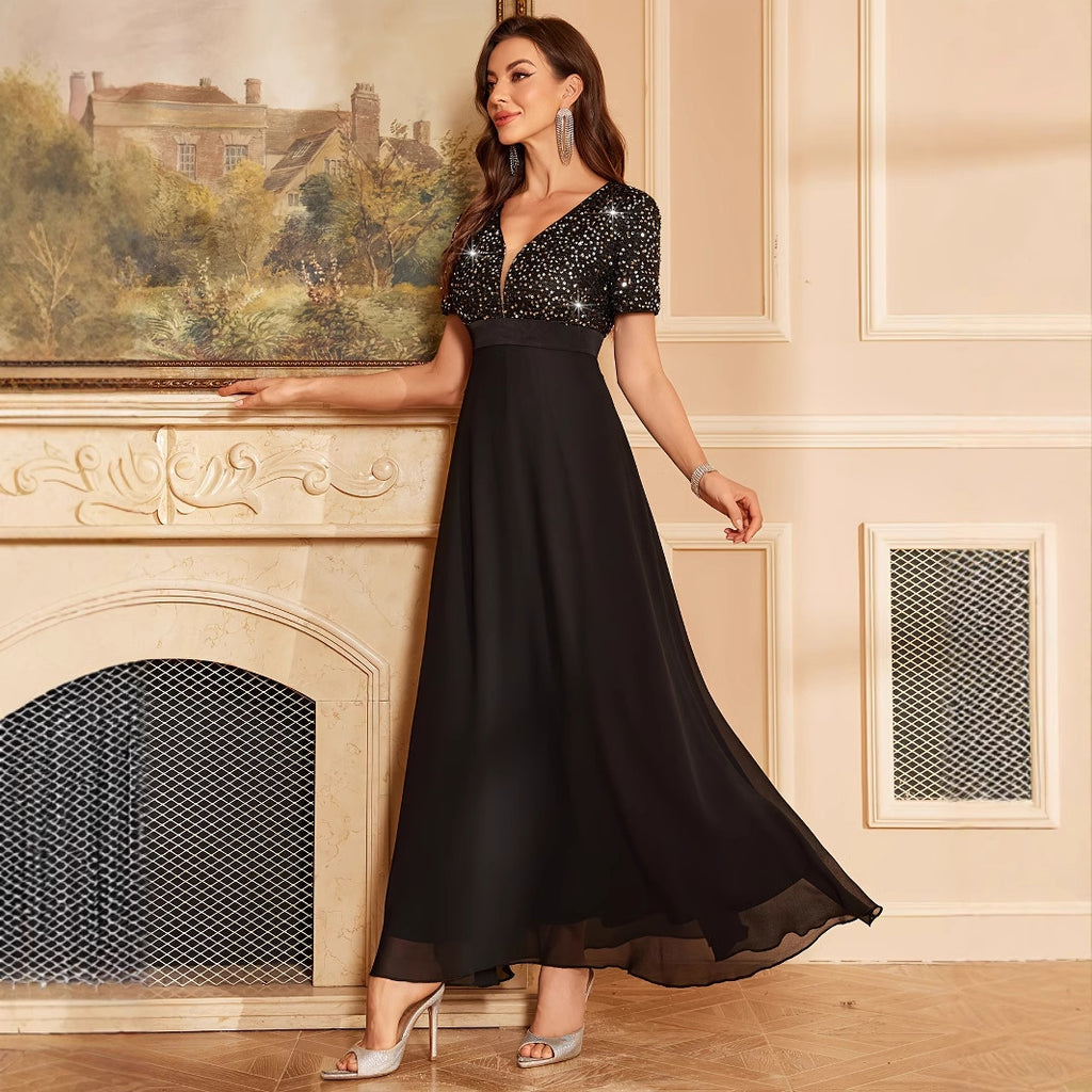 Women's High-end Heavy Industry Shiny Long Spaghetti Strap Dress