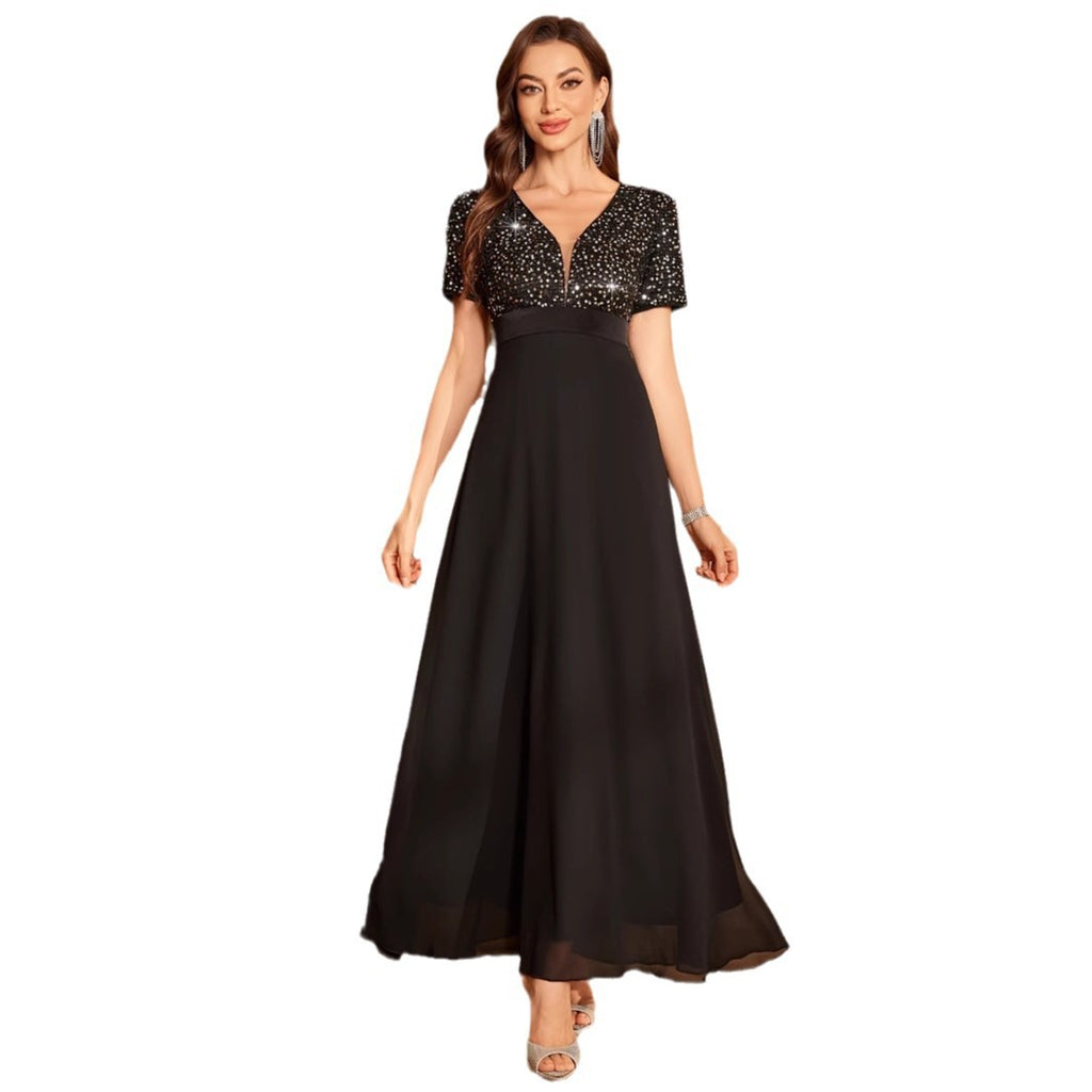 Women's High-end Heavy Industry Shiny Long Spaghetti Strap Dress