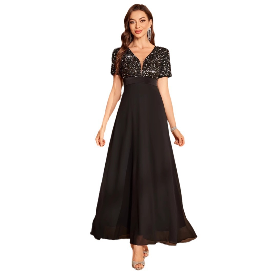 Women's High-end Heavy Industry Shiny Long Spaghetti Strap Dress